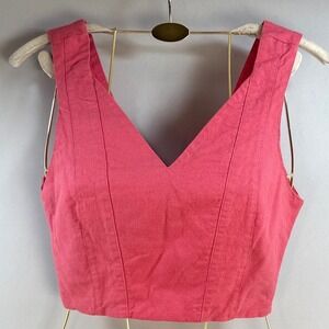 Elim Coral Pink Structured V-Neck Square Back Sleeveless Crop Top Side Zip